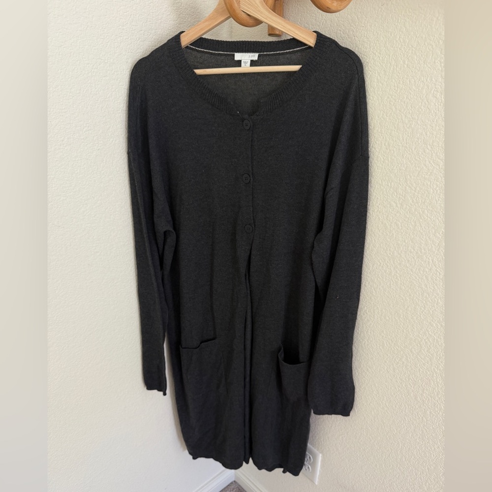 J.Jill Cardigan XL Gray Button Front Wool Knit Sweater Duster Long Sleeve